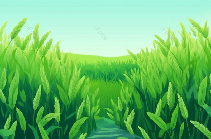 绿色的生长麦穗随风飘荡插画背景,插画/手绘图,插画/手绘图库,插画/手绘图下载,插画/手绘